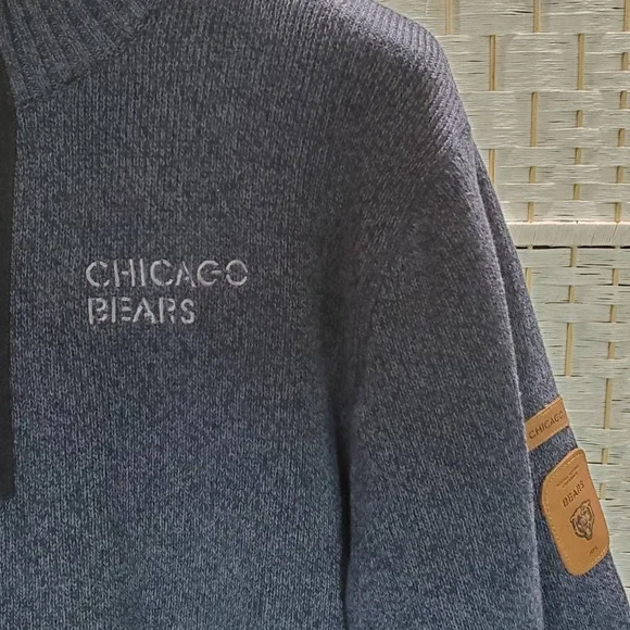 Chicago Bears NFL Pro Line Mens XL 1/4 Zip Sweater Long Sleeve Blue Pockets Logo - Picture 3 of 12